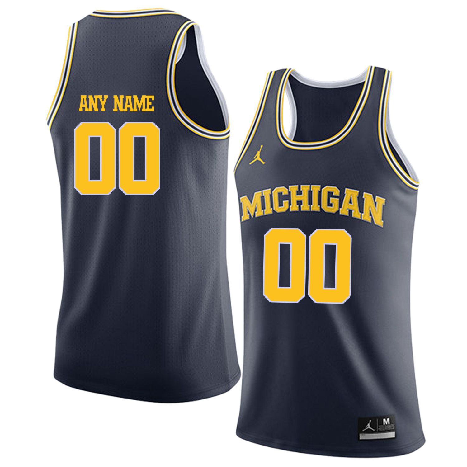 Men Jordan University of Michigan Basketball Navy 00 Any name Customized NCAA Jerseys